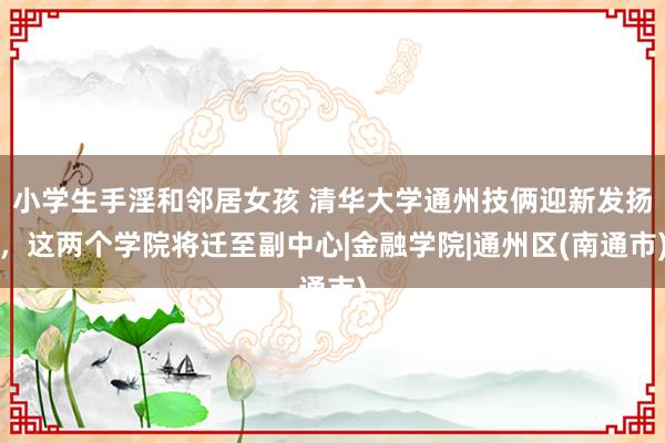 小学生手淫和邻居女孩 清华大学通州技俩迎新发扬，这两个学院将迁至副中心|金融学院|通州区(南通市)